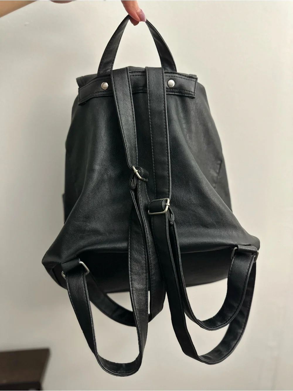 Material Girl Faux Leather Black Women's Backpack Purse - Sleek Everyday Bag